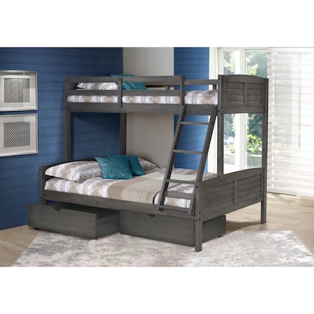 Twin Over Full Louver Bunk Bed With Dual Storage Drawers - Antique Grey